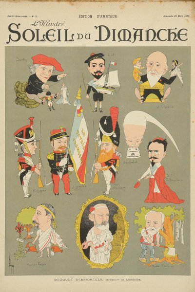 كاريكاتير أعضاء الأكاديمية الفرنسية ، من غلاف "سولي دي ديمانش" ، الأحد 24 مارس 1901 بواسطة ليون ليبيجو